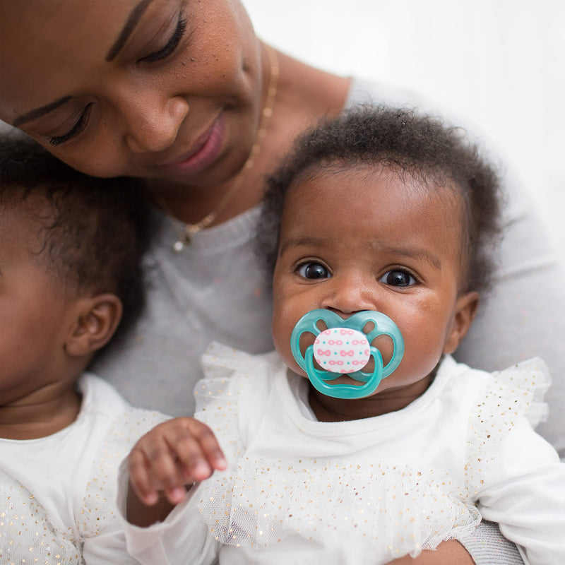 [Australia] - Dr. Brown's Advantage Pacifiers, Stage 2, Pink, 6 -18 Month Old, 4 Count 4 Pack, Purple Nature, Glow-in-the-Dark + Scooter Squirrel 
