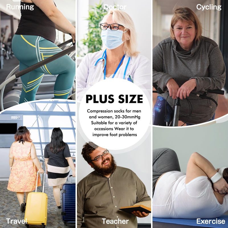 [Australia] - Pnosnesy 3 pairs of plus size compression stockings for men and women, wide calf width 20-30, extra large knee-high support for blood circulation XXL MIX 1 