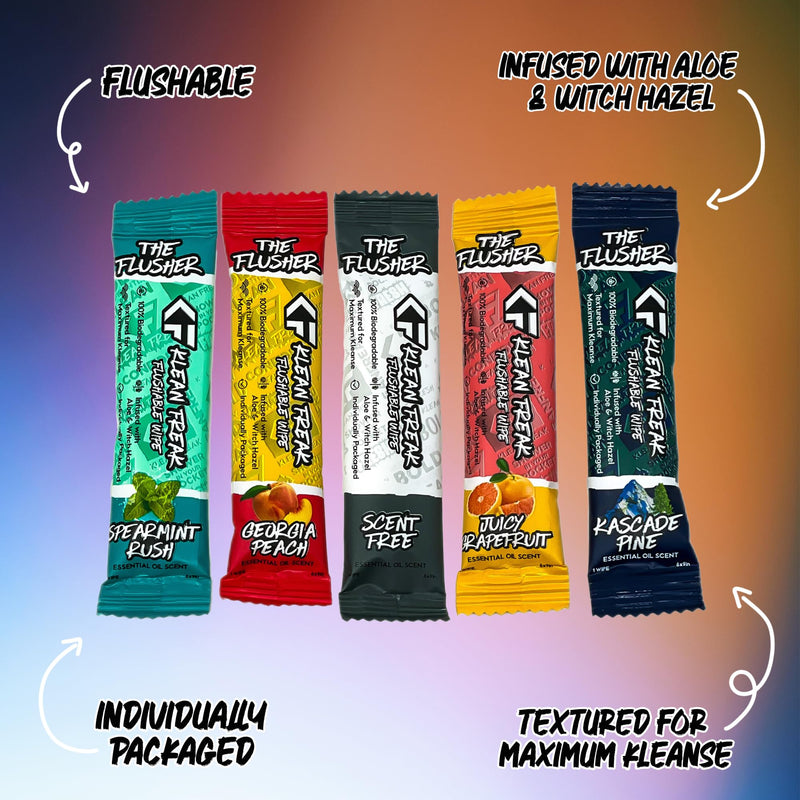 [Australia] - THE KLEAN FREAK FLUSHER - Flushable Wipes For Adults & Kids - 100% BIODEGRADABLE Individual Wrapped Travel WET Wipe for Toilet - Soothing Aloe & Witch Hazel - Alcohol Free 20 Pack - Mixed 