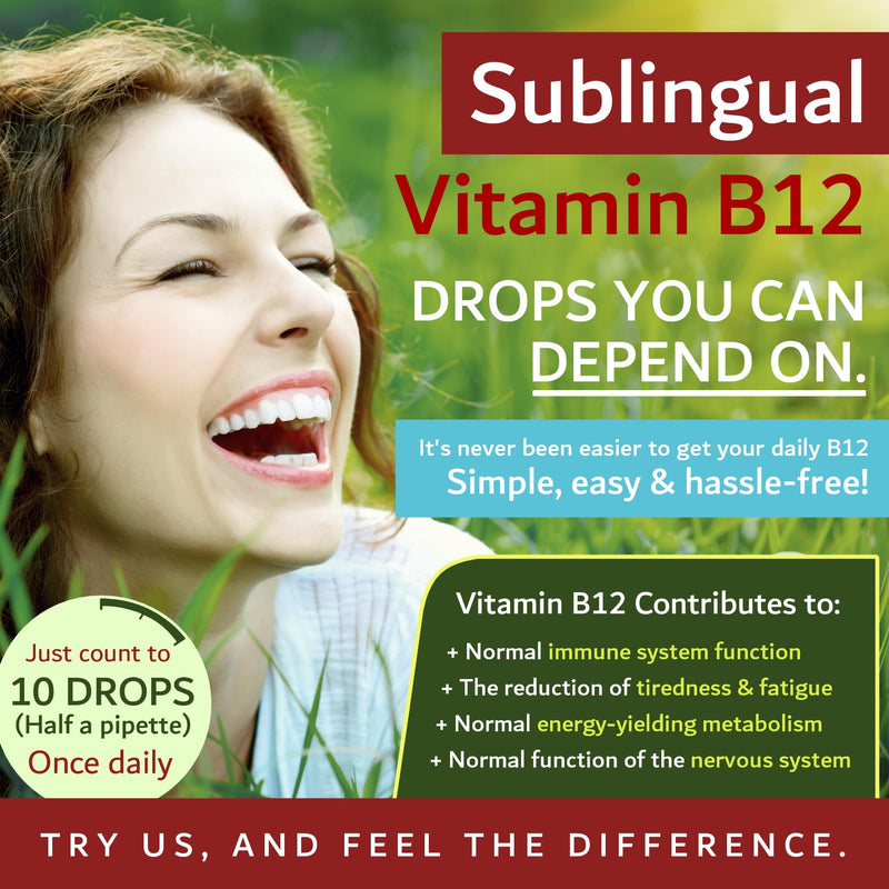 Vitamin B12 Liquid Drops 3000mcg Made in the UK Adeno + Methyl 2 Month Supply Vegan High Strength Sublingual Adenosylcobalamin + Methylcobalamin 30ml