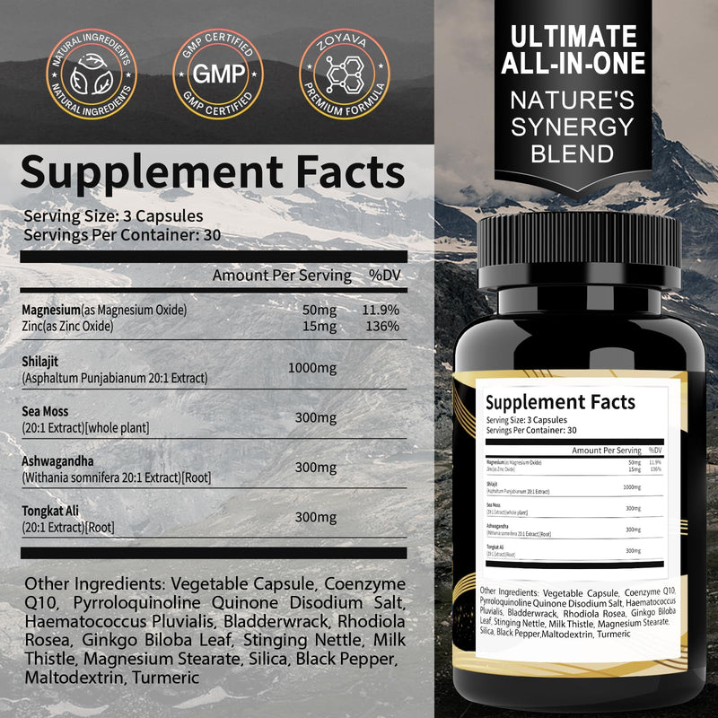 [Australia] - Shilajit Supplement with Sea Moss, Ashwagandha, Tongkat Ali - Shilajit Pure Himalayan Organic Fulvic Acid Capsules - 90 Count 1 Count (Pack of 90) 