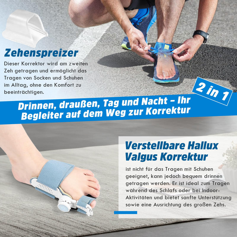 [Australia] - Hallux Valgus Correction Set for Men and Women, Upgrade Version with Adjustable Hallux Valgus Splint and Silicone Toe Separator for Thumb, Reduces Hallux Valgus Stress for Day and Night, Gray Grey 