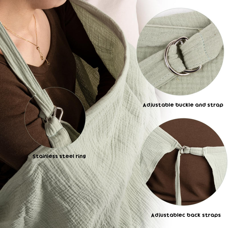 [Australia] - Muslin Nursing Covers for Baby Breastfeeding, Adjustable Privacy Nursing Apron Cover for Mom, Extra Large 100% Cotton Breastfeeding Cover with Rigid Hoop Multi-use Carseat Canopy (Roman Green) 49.2 x 27.4 inch Roman Green 