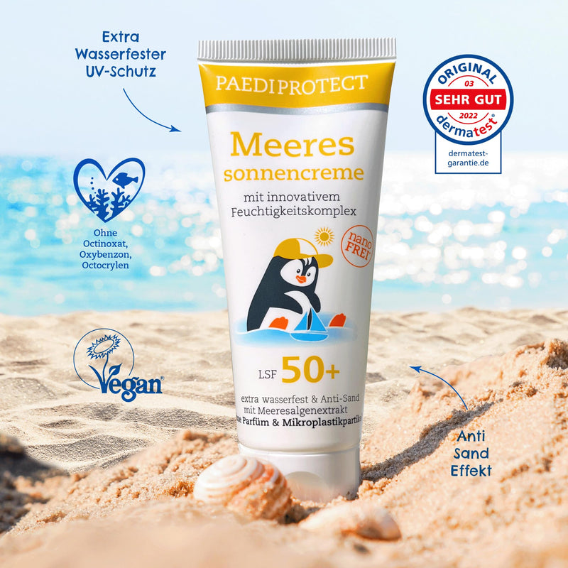 [Australia] - PAEDIPROTECT sea sun cream children's baby SPF 50+ 75 ml, sun cream fragrance-free & waterproof, face body sun protection factor, protection against UVA/UVB radiation, vegan without microplastics 75 ml (pack of 1) sea SPF 50+ 