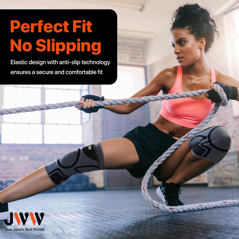 Knee Compression Sleeve, 2 Pack Knee Brace for Women Men Knee Pain Relief, Running Knee Support, Knee Braces for Meniscus Tear ACL Arthritis Recovery, Rodilleras para Gym Fitness (Black, Large) Gray/Black