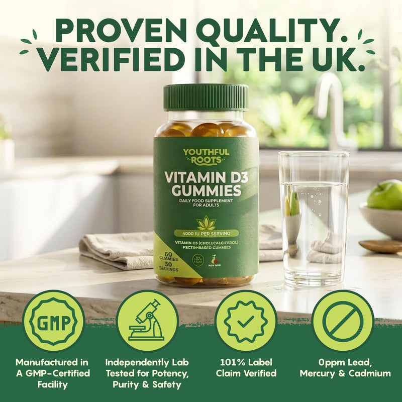 Vitamin D3 Gummies 4000 IU – High Strength for Adults – Immune, Bone & Muscle Support – Vegetarian - Peach Flavour - Sugar Free – 60 Gummies 1 count (Pack of 1)
