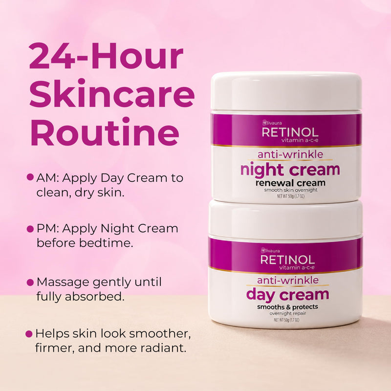 Retinol LIVAURA Day & Night Cream for Women - Anti Aging Wrinkle Cream Set | Anti aging night moisturizer for face and SPF 20 day moisturizer - smooths deep wrinkles on mature, dry skin