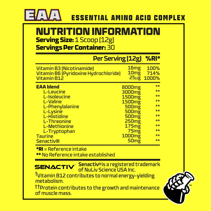 Beast Pharm 9 EAA Amino Acids with BCAA Powder 2:1:1 Ratio - Essential Amino Acids Powder - 360g - EAAs Recovery Drink - 30 Servings - Lemon Sherbet