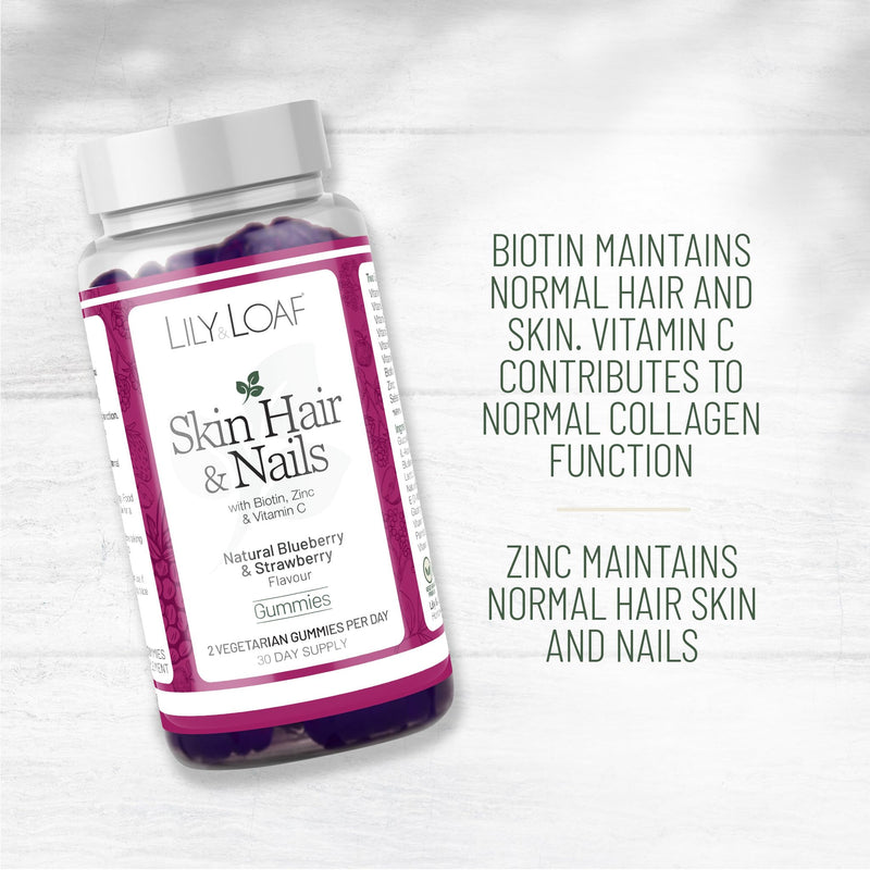Lily & Loaf Skin, Hair & Nail Gummies – 60 Vegetarian Gummies | 30-Day Supply | with Biotin & Vitamin E for Hair Growth, Skin Radiance & Nail Strength | Beauty Supplement for Women & Men