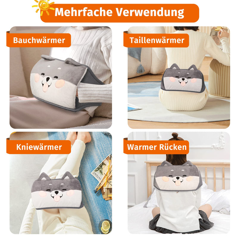 [Australia] - Hot Water Bottle Belt, Fesaizwi 1L Hot Water Bottle Belt 3 in 1 Portable PVC Hot Water Bottle, Hot Water Bottle with Soft Cover and Waist Cover, for Neck and Shoulder Back Legs Gray Puppy 
