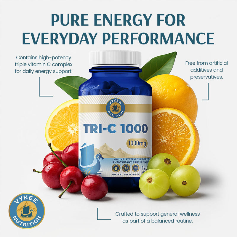 Vykee Nutrition Tri-C 1000 Triple-Source Vitamin C Complex 1,000 mg | Promotes Overall Wellness Vegan, Non-GMO, Gluten-Free, 120 Count