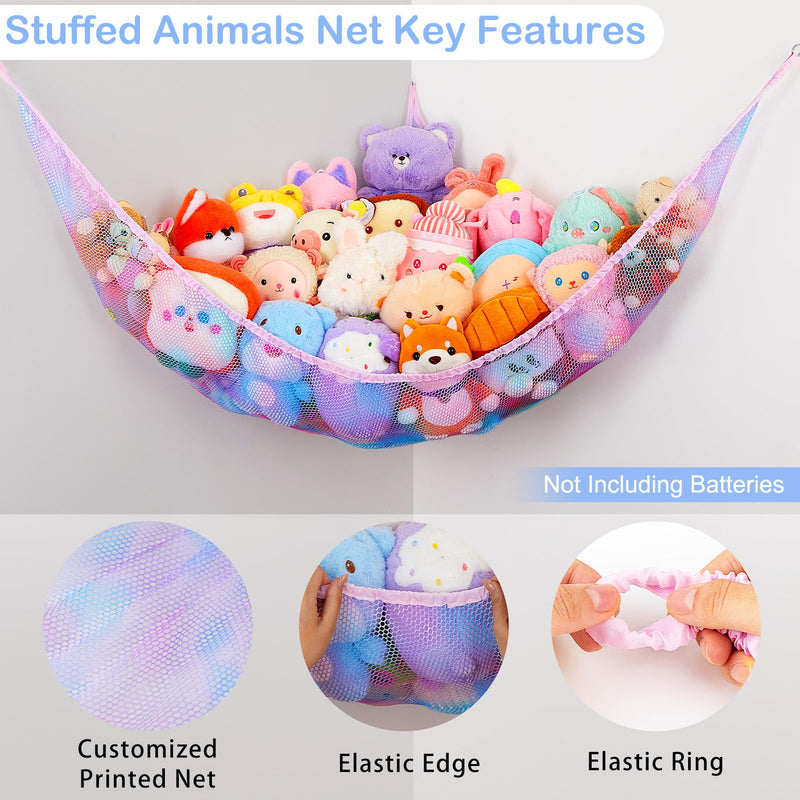 [Australia] - Basumee Stuffed Animals Net or Hammock with LED Light Hanging Toy Net Hammock for Stuffed Animals Storage Stuff Animals Hammocks for Nursery Kids Room with Remote Control, 8 Kinds of Lights(Pack of 1) Blue and Purple 51'' x 51" x 71" (Pack of 1) 