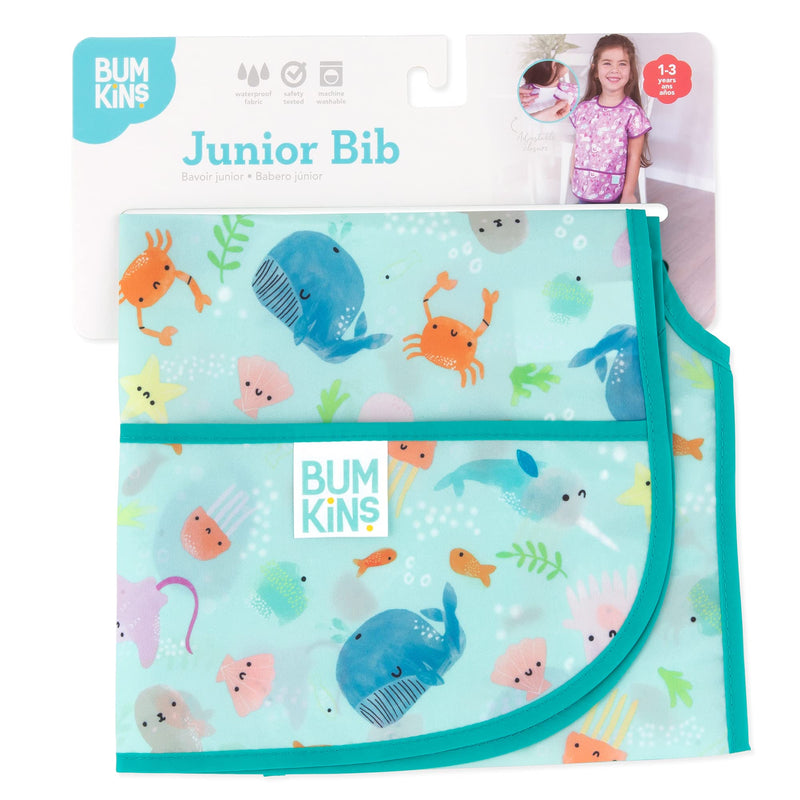 [Australia] - Bumkins Bibs, Baby and Toddler Bibs, Bibs for Girls and Boys, Large for 1-3 Years, Short Sleeve Waterproof Bib for Kids Bumkins C3 Ocean Life 