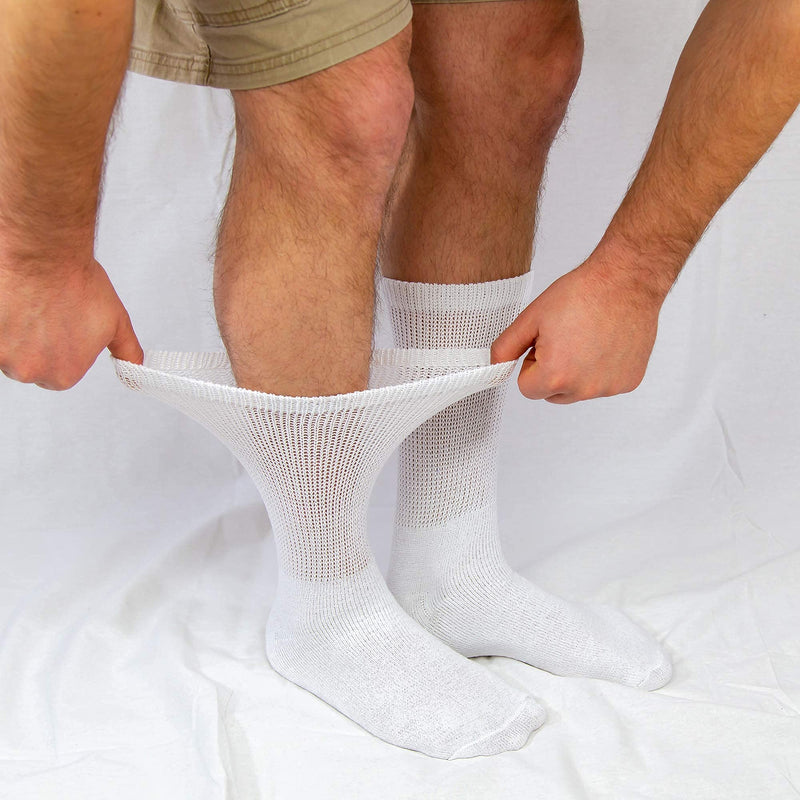 [Australia] - 6 Pairs of Cotton Diabetic Neuropathy Crew Socks (10-13, Fits Mens shoe size 9-12, White) 10-13 White - 6 Pairs 
