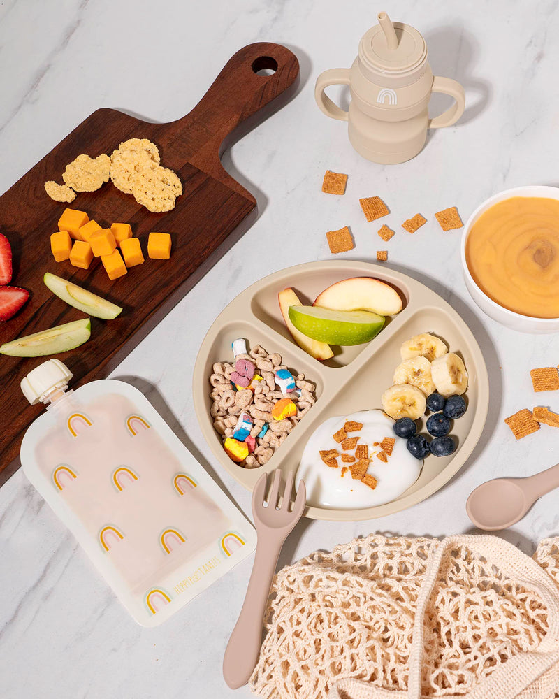 [Australia] - Hippypotamus Toddler Plates with Suction - Baby Plates - 100% Food-Grade Silicone Divided Plates - BPA Free - Dishwasher Safe - Set of 3 (Sage/Blush/Nude) Sage / Blush / Nude 