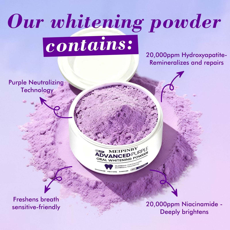 2 PCS Teeth Whitening Powder, Nano Hydroxyapatite Remineralizing Tooth Powder with Niacinamide,R5X Advanced Purple Color Balance Immediate Results, Mint Flavor, 2 * 50 Grams