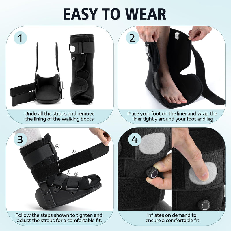 [Australia] - Medibot Advanced Walking Boot for Ankle Injuries & Fractures Adjustable Air Splint with Pump, Medium Black, Fits Shoe Size 6-10'', Men and Women 