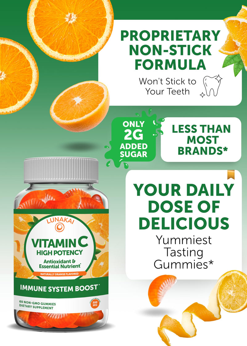 Lunakai Vitamin C and Vitamin D3 Gummies Bundle - 300mg Organic, Non-GMO, Vegan Chewable Gummy - Immunity, Bone and Mood Support Supplement for Adults