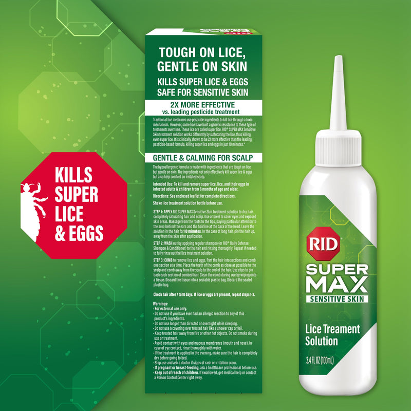 [Australia] - RID Super Max Sensitive Skin Lice Treatment, Kills Super Lice & Eggs, Safe for Sensitive Skin, Clinically Tested, Package Graphics May Vary 