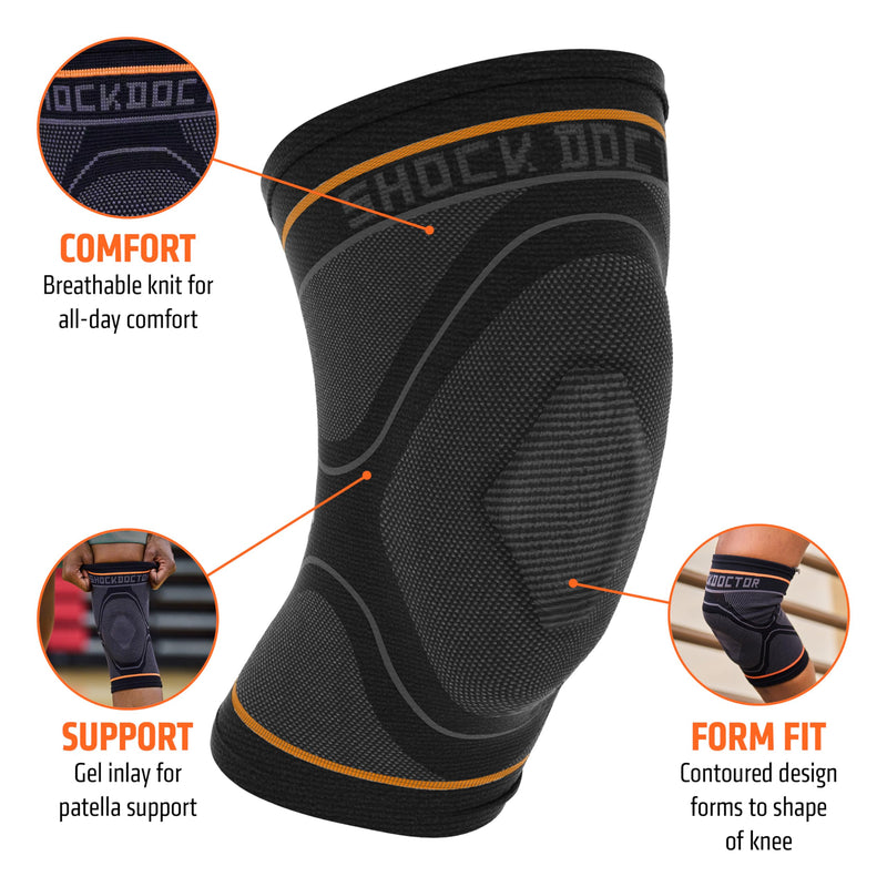 Shock Doctor Knee Compression Sleeve Support - Pain Relief for Arthritis, Tendonitis, Patella Alignment Injuries, Walking, Running, Gym - Men & Women, 1 Sleeve XLarge