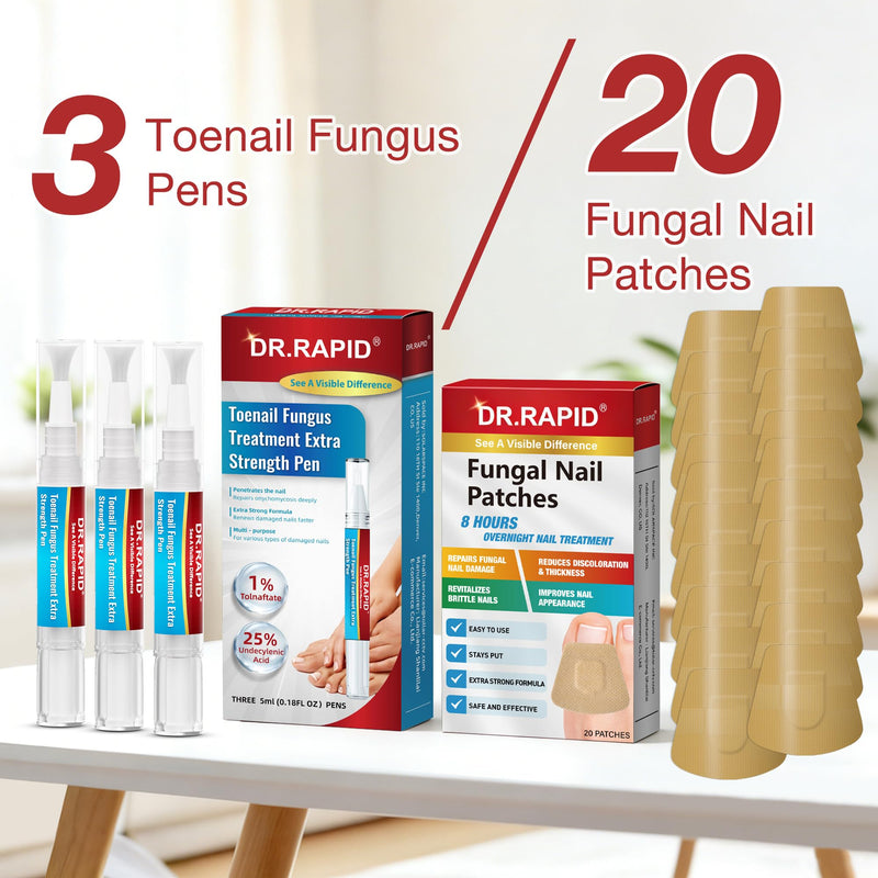 Toenail Fungus Treatment Extra Strength - DR.RAPID Toenail Fungus Treatment Pen & Fungal Nail Patches, Day and Night Fungal Nail Treatment Set, Ideal for Nail Repair for Damaged Nails Toenail Fungus 0.1 Fl Oz (Pack of 20)