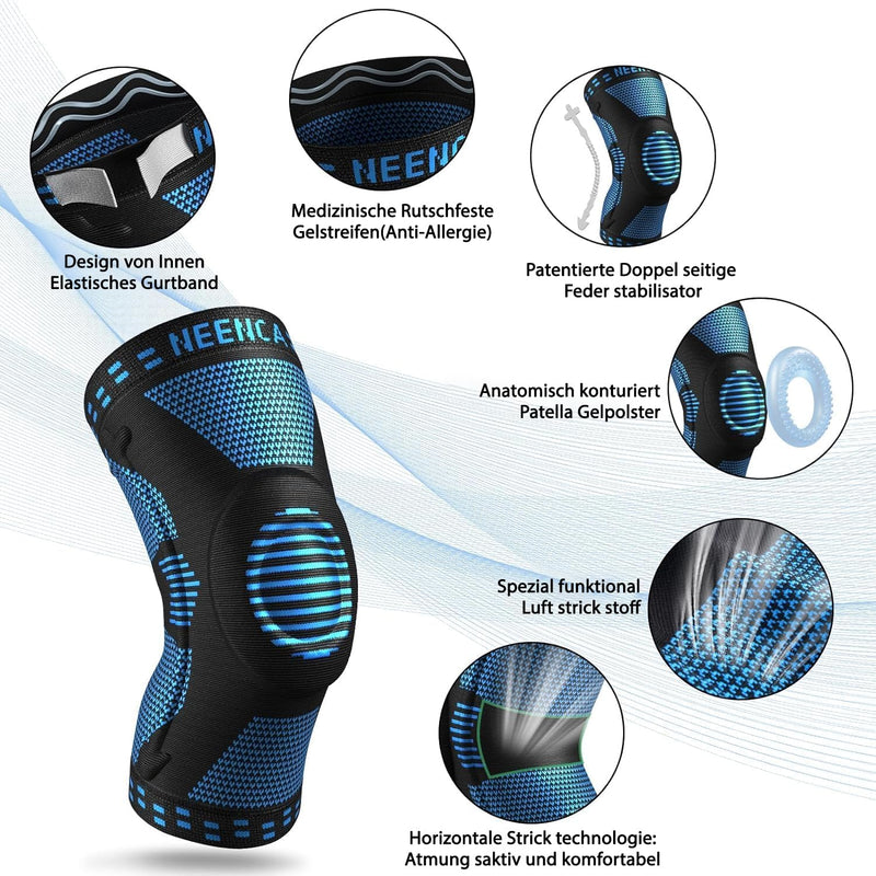 [Australia] - NEENCA Knee Support, Compressed Knee Brace with Patella Gel Pads & Spring Side Stabilizers, Medical Knee Pads for Running, Meniscus Tear, Arthritis, Joint Pain Relief, ACL, Recovery Blue L 