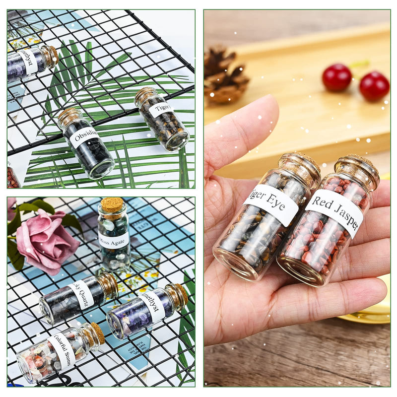 [Australia] - Pack of 15 crystal wish bottles, healing crystal tumbled stones collection set, natural quartz gravel wish bottle, Advent calendar stones for Reiki, healing, meditation 15 pieces 