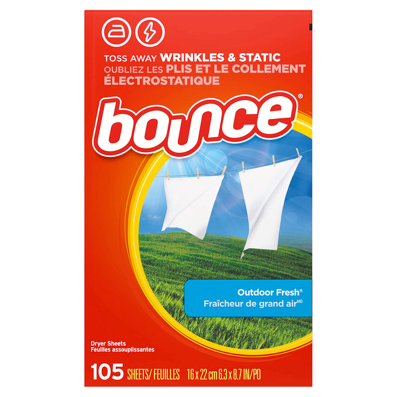 [Australia] - Bounce Dryer Sheets, 105 Sheets, Outdoor Fresh Scent Fabric Softener Sheets, Reduces Static, Softens and Fights Wrinkles 105 Count (Pack of 1) 