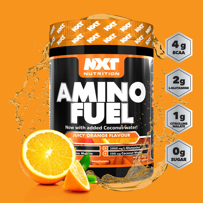 NXT Nutrition Amino Fuel Energy Drink | BCAAs Amino Acids with Beta Alanine, Vitamin D3 and Citrulline Malate – for Performance, Endurance and Energy Support | (Orange)