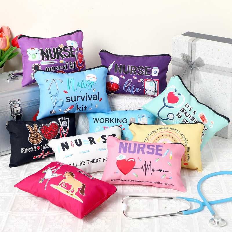 Irenare 30 Pcs Nurse Appreciation Week Gifts Nurse Survival Kit Canvas Makeup Bags Cosmetic Peace Love Nursing Travel Toiletry Case Earpiece Toiletry Zipper Pouch Bag Thank You Gift(Nurse Life)