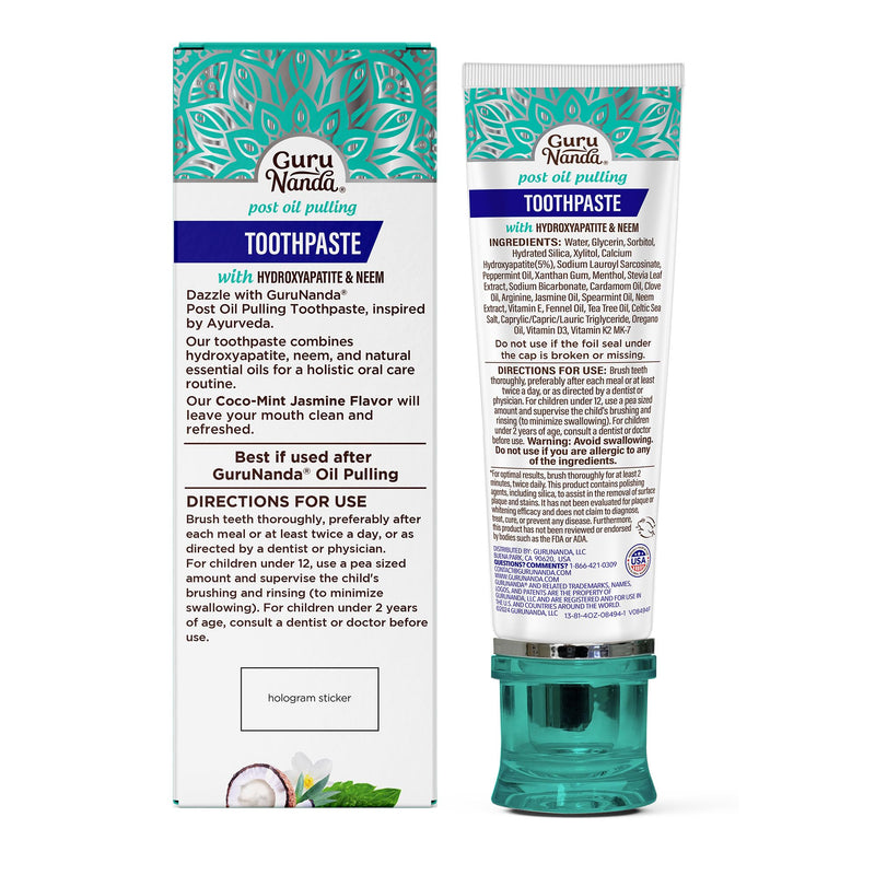 [Australia] - GuruNanda Hydroxyapatite Toothpaste, SLS & Fluoride Free (4 Pack), Whitening Toothpaste - Freshens Breath, Fights Plaque - with 2 Toothbrushes, 2 Tongue Scrapers & 2 Tube Squeezers 4.2 Ounce (Pack of 4) 