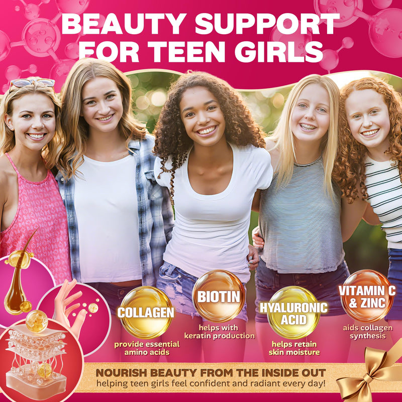 Methylated Multivitamin Gummies for Teen Girls 12-17, Methylfolate, Iron | Collagen, D3 K2, Magnesium, Zinc, Daily Vitamins A C E, B Complex for Teenager Growth, Skin, Bone, Energy - Sugar Free, 60Cts 60 Count (Pack of 1)
