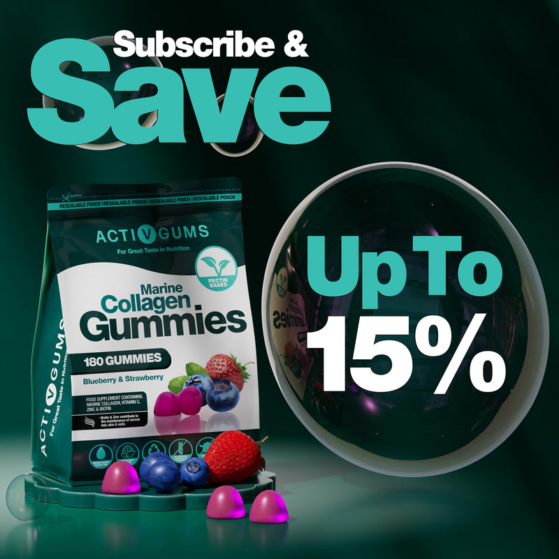 Marine Collagen Complex 180 Gummies | Strawberry & Blueberry Flavour | Contains Marine Collagen, Vitamin C, Zinc & Biotin | Resealable & Recyclable Pouch | Suitable for Age 5+ by ActivGums®