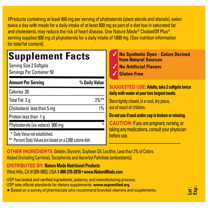 Nature Made CholestOff Plus, 100 Softgels | Dietary Supplement for Heart Health Support, 25 Day Supply