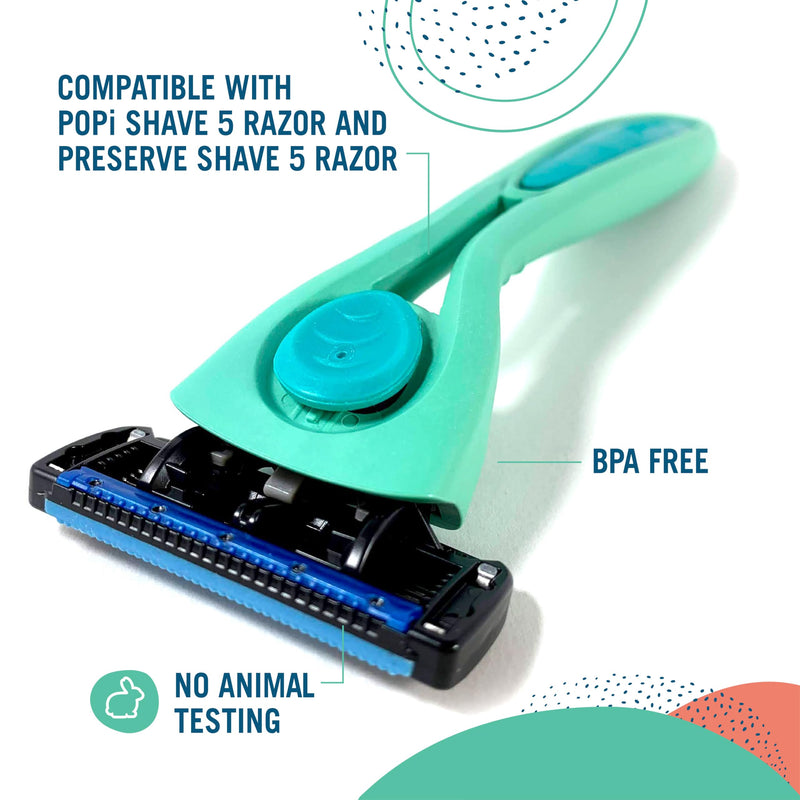 [Australia] - Preserve Shave 5 Razor Blades Refills - 5 Blade Razors for Men & Women - Ceramic Coated Shavers for Comfort with Aloe-Cocoa Butter Strip - Reusable Shaving Refill - 4 Pack Replacement Shave 5 Cartridges 