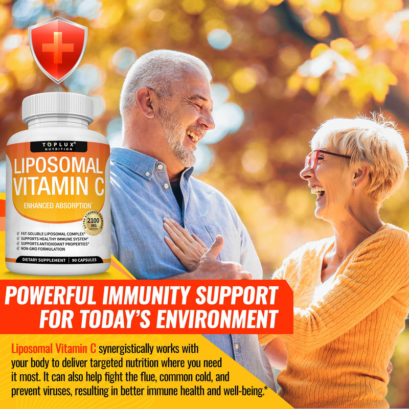Liposomal Vitamin C 2100mg High Absorption Fat Soluble VIT C - Immune Support Collagen Booster Immunity Defense & Powerful Antioxidant, MCT Oil & Sunflower Lecithin, Acsorbic Acid, Vegan Non-GMO V3