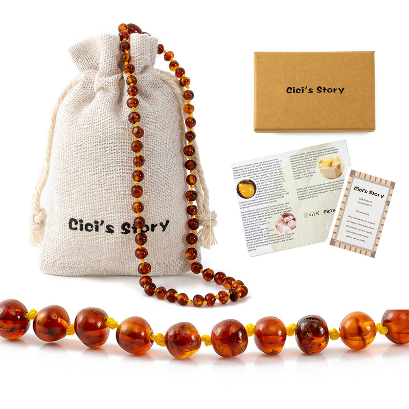 [Australia] - Cici's Story Baltic Amber Necklace (Cognac) - Certified Authentic Baltic Amber 14 Inch (Pack of 1) 