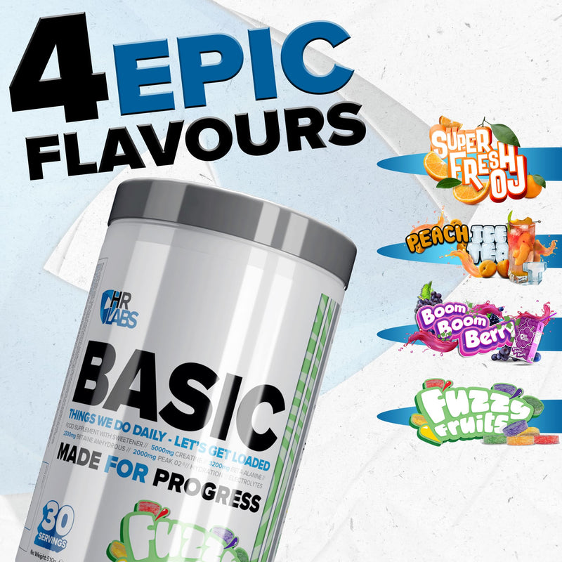 Basic, Things we do Daily Creatine and Electrolytes Pre/Intra Workout, Beta Alanine & Betain Hydrous Hydration Formula, 510g & 30 Servings, Vegan (Fuzzy Fruits) Fuzzy Fruits