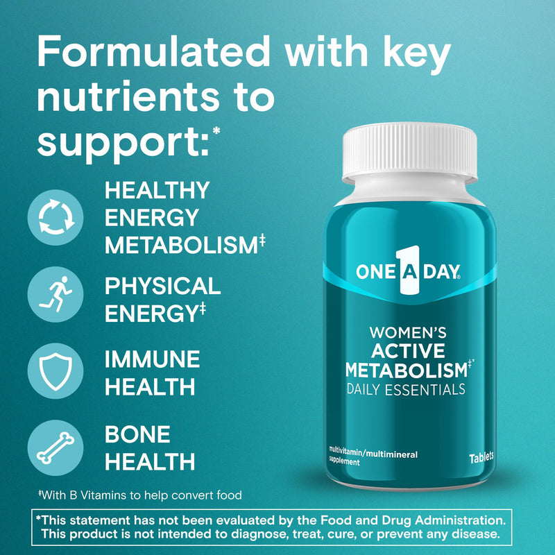 One A Day Women's Active Metabolism Daily Essential, Multivitamin for Women, Metabolism Support, Vitamins for Women with All 8 B-Vitamins, Vitamin D, Magnesium & More,120 Count 120 Count (Pack of 1)