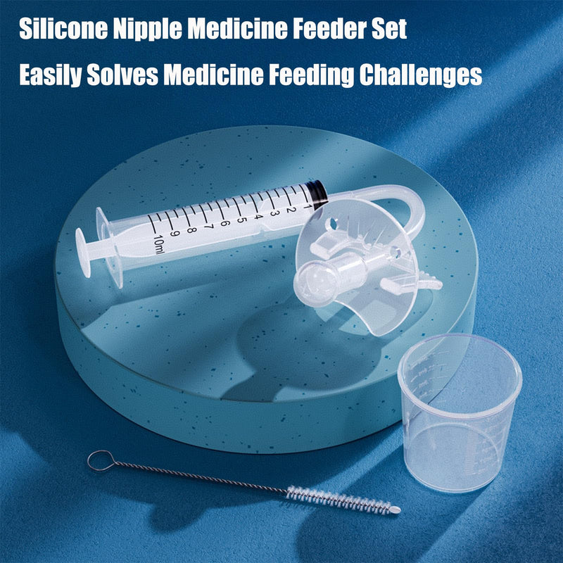 [Australia] - PandaEar Baby Medicine Dispenser Kit (4PCS) - Oral Syringe, Pacifier Medicine Feeder, Measuring Cup & Cleaning Brush | Silicone Baby Medicine Dropper for Newborns, Infants & Toddlers 