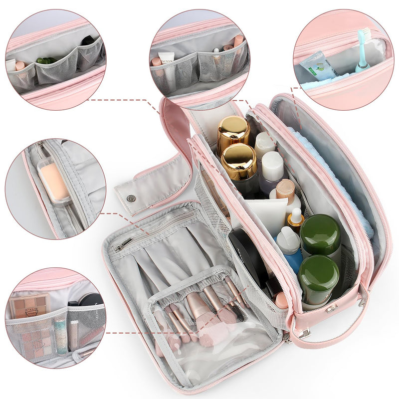 Toiletry Bag for Women, Makeup Travel Bag Organizer, Large Bathroom Cosmetic bag, Traveling Dopp Kit Accessories Shower Bag, Pink