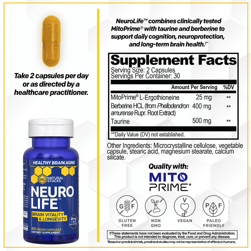 NATURAL STACKS NeuroLife & Resveratrol Supplement Bundle - Supports Longevity & Brain Aging* - 120 Total Capsules