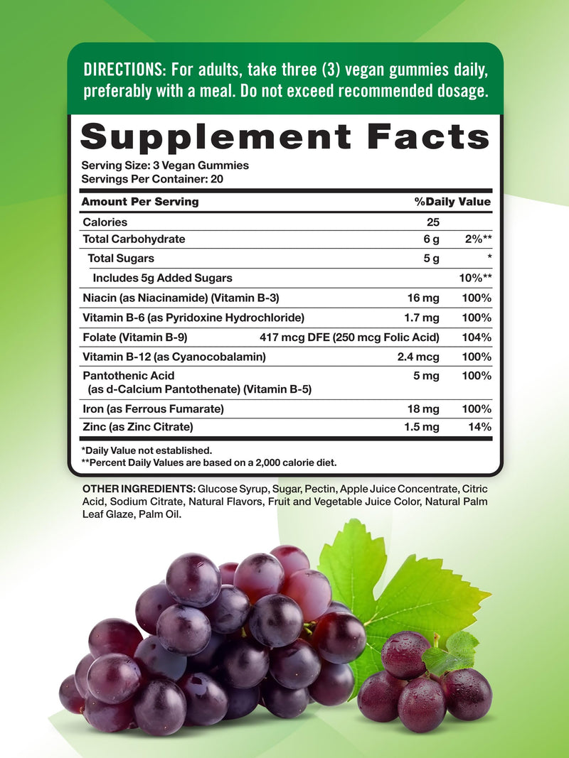 [Australia] - Natures Truth Iron Gummies | 60 count | Vegan, Non-GMO & Gluten Free Supplement | with Zinc & B Vitamins | Grape Flavor 