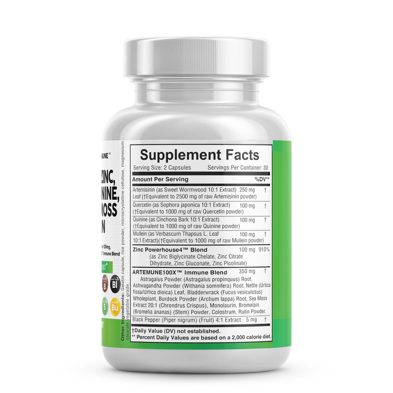 [Australia] - Clean Nutraceuticals Artemisinin 2500mg Quercetin 1000mg Zinc 100mg Mullein Quinine Supplement with Sea Moss Bromelain Ashwagandha Root Nettle Leaf Bladderwrack Burdock Root Monolaurin Colostrum Rutin 