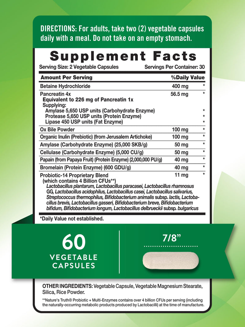 Nature's Truth Probiotics with Enzymes | 60 Capsules | for Men and Women | Non-GMO & Gluten Free Digestive Health Supplement