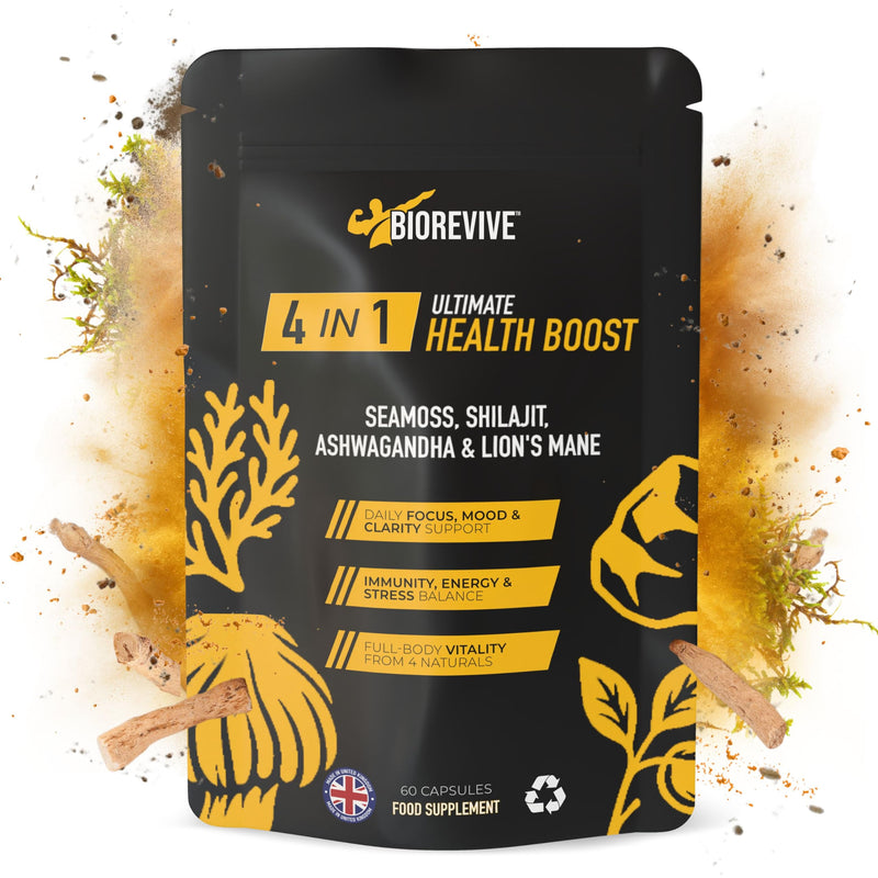 Biorevive Ultimate Health Boost Sea Moss, Shilajit, Lion's Mane and Ashwagandha Complex 60 Capsules Natural Energy, Focus, Immunity and Gut Health Support Wellness Supplement 1 count (Pack of 1)