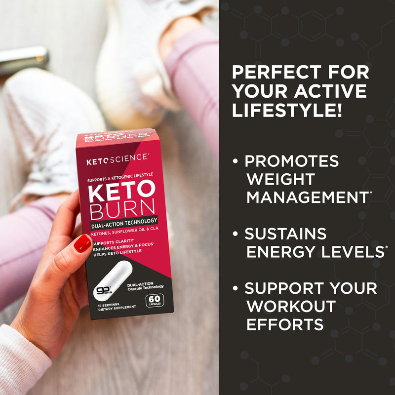 [Australia] - Keto Science Keto Burn Capsules, Exogenous Ketone, Dual-Action with BHB & EGCG, Ketones for Hydration, Keto BHB, Weight Support, Energy, Focus & Ketosis, 60 Capsules, 15 Servings 