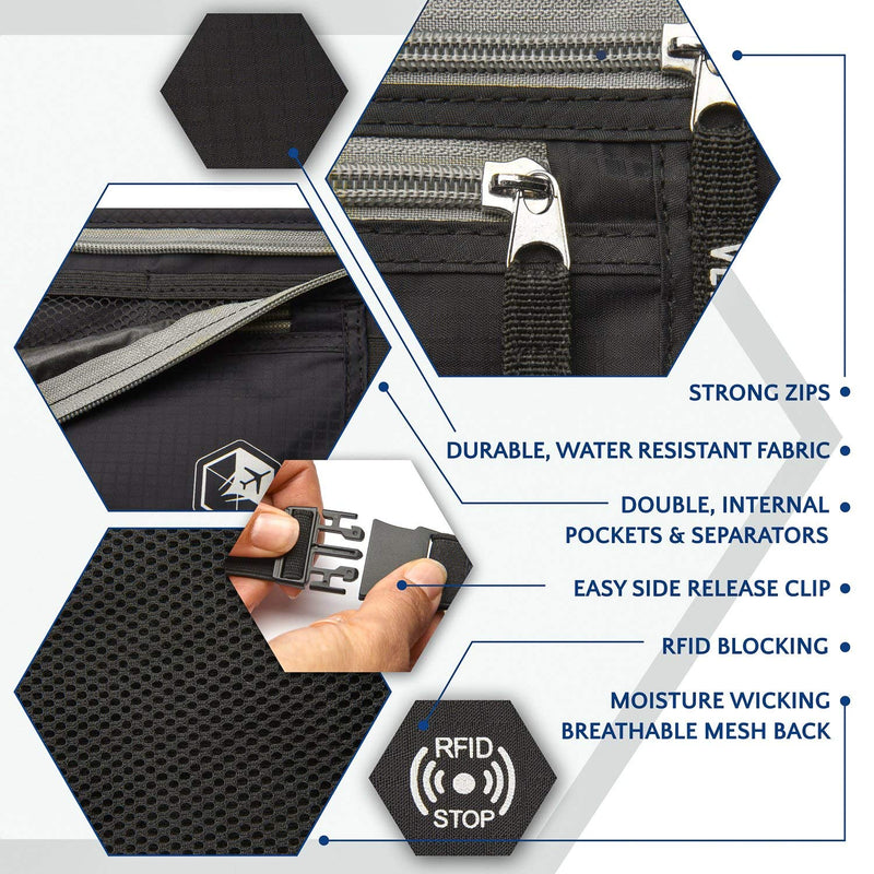 Travel Money Belt and Neck Pouch Bundle - RFID Blocking Technology to Keep your Cash, Credit Cards, Passports and Phone Safe