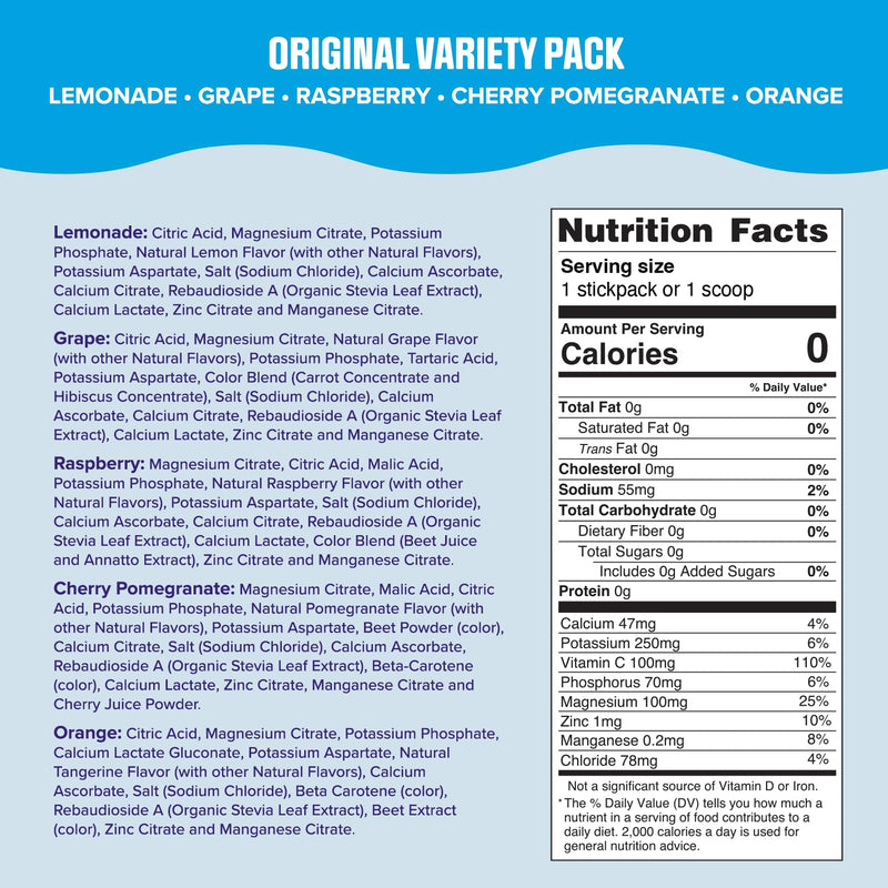 Ultima Replenisher Original Variety Electrolyte Packets, 20 Stickpacks | Daily Zero Sugar Powder Hydration Packets with 6 Key Electrolytes & Minerals - Sugar Free, Plant Based & Keto Friendly