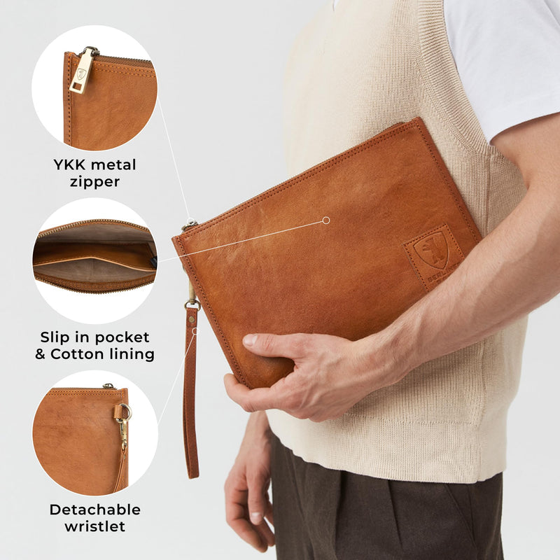 BERLINER BAGS Vintage Genuine Leather Padfolio For Men Theo XL - Brown | Leather Folder Portfolio, Compact Document Sleeve, Fits Slim Documents & Essentials Brown XL